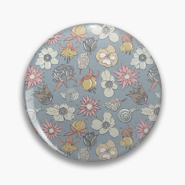 Item preview, Liberty-style flowers in warm neutral colors on gray-blue designed and sold by colorofmagic.