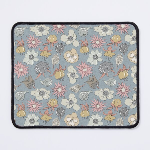 Item preview, Liberty-style flowers in warm neutral colors on gray-blue designed and sold by colorofmagic.