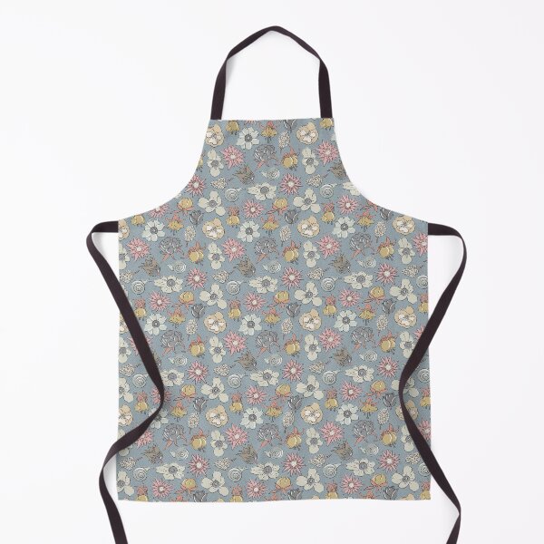 Item preview, Liberty-style flowers in warm neutral colors on gray-blue designed and sold by colorofmagic.
