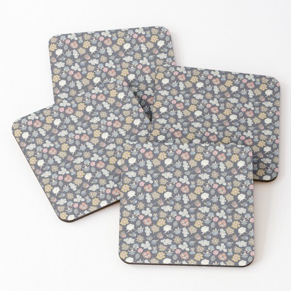 Item preview, Liberty style flowers and snails in warm neutral colors on dark gray designed and sold by colorofmagic.