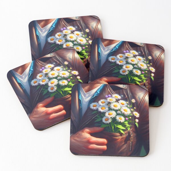 Aperçu de l'œuvre fleurs sauvages dans la poche d'une veste en cuir pour homme créée et vendue par EmeraldeaArt.