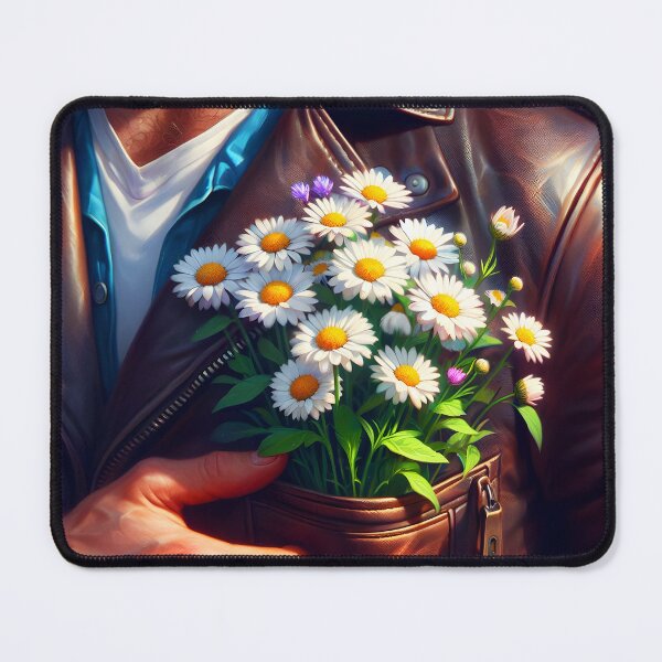 Item preview, wildflowers in a man's leather jacket pocket art designed and sold by EmeraldeaArt.