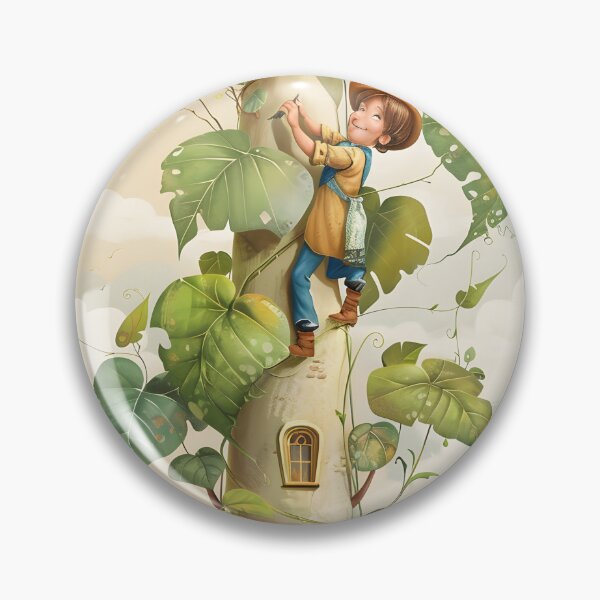 Item preview, Boy climbing a tall beanstalk toward a cozy small house designed and sold by Artessie.