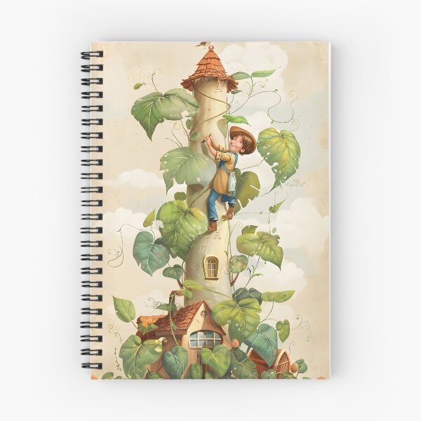 Item preview, Boy climbing a tall beanstalk toward a cozy small house designed and sold by Artessie.