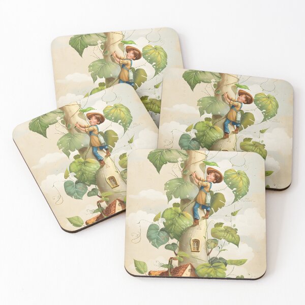 Item preview, Boy climbing a tall beanstalk toward a cozy small house designed and sold by Artessie.