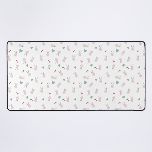 Field Of Bunnies - Bouncing beige bunnies non-directional white background Desk Mat
