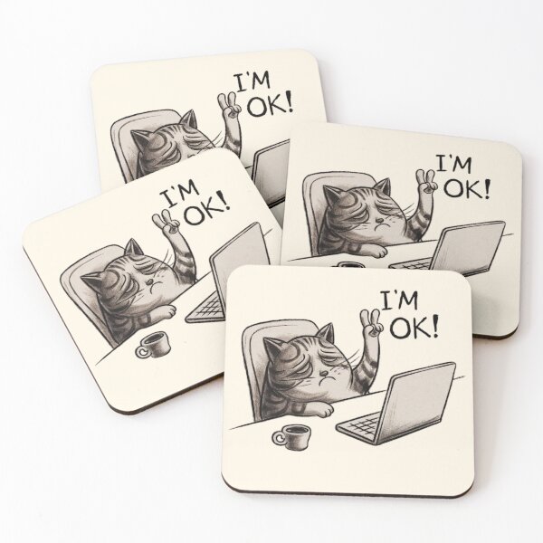 Item preview, I'm OK Cat with Coffee and Laptop Illustration designed and sold by Dream-Fab.