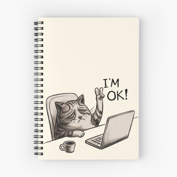 Item preview, I'm OK Cat with Coffee and Laptop Illustration designed and sold by Dream-Fab.