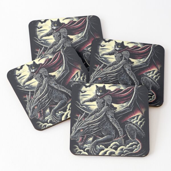 Item preview, Epic Fantasy Cat Riding a Dragon in Dark Gothic Sky designed and sold by Matikep.