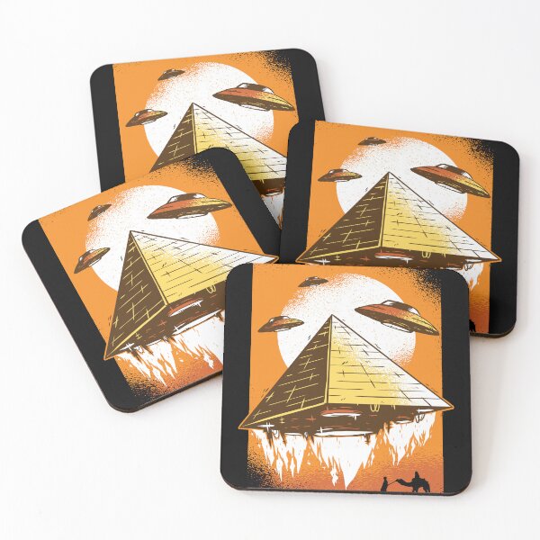 Item preview, Pyramid Lifting Off with UFOs | Sci-Fi Art with Camel & Man Silhouette designed and sold by TurtleDojo.