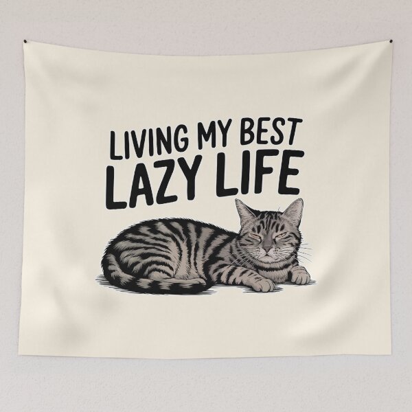 Item preview, Living My Best Lazy Life Funny Cat Illustration designed and sold by Dream-Fab.
