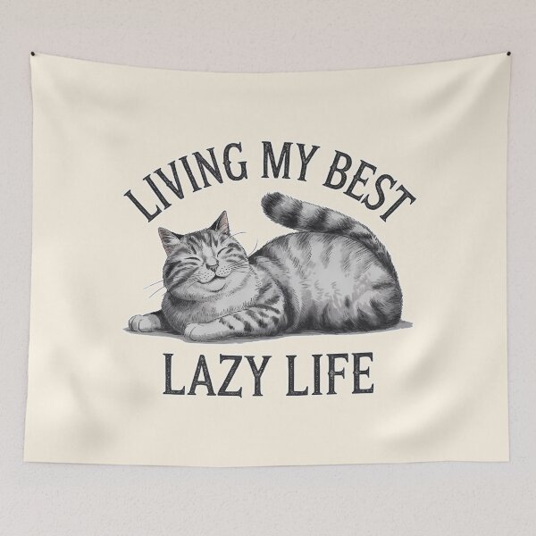 Item preview, Living My Best Lazy Life Happy Cat Illustration designed and sold by Dream-Fab.