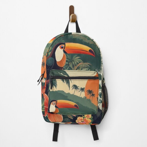 Item preview, Cartoon Jungle Scene With Toucans, Monkey, Waterfall, Sun designed and sold by estampavibe.