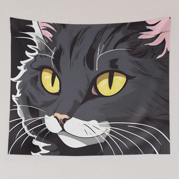 Item preview, Black anime cat beautiful yellow eyes anime cat designed and sold by CatManiaShop.