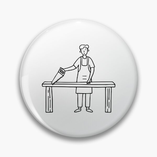 Item preview, An Illustration of a Carpenter Using a Saw on a Workbench designed and sold by rasagamastore.