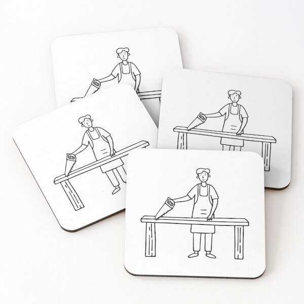 Item preview, An Illustration of a Carpenter Using a Saw on a Workbench designed and sold by rasagamastore.