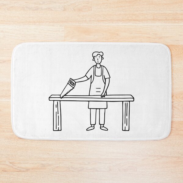 Item preview, An Illustration of a Carpenter Using a Saw on a Workbench designed and sold by rasagamastore.