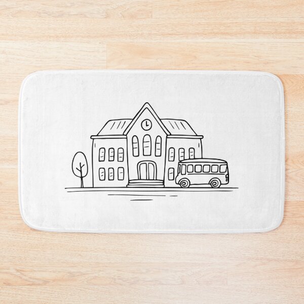 Item preview, An Illustration of a School Bus Parked Outside a School designed and sold by rasagamastore.