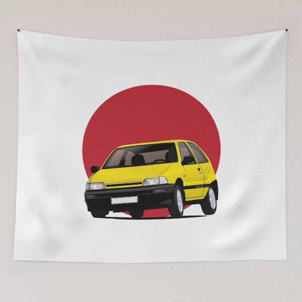 Item preview, Daihatsu Charade GTti illustration with rising sun - yellow designed and sold by knappidesign.