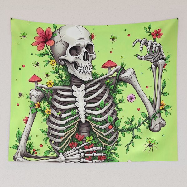 Item preview, Vibrant Floral Skeleton Art - Symbolic Illustration of Life, Death, and Rebirth with Blooming Flowers and Nature Elements designed and sold by marvinismyname.