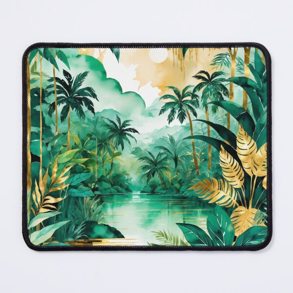 Item preview, Jungle landscape in a water paint style emerald and gold shades designed and sold by Moonde04.