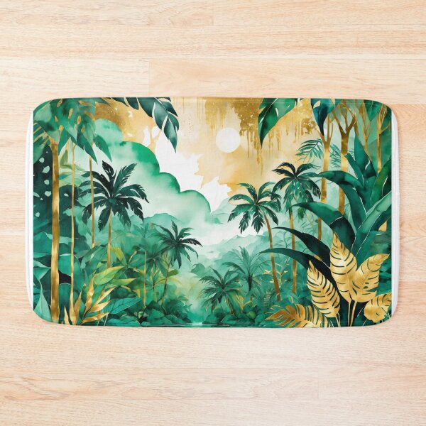 Item preview, Jungle landscape in a water paint style emerald and gold shades designed and sold by Moonde04.