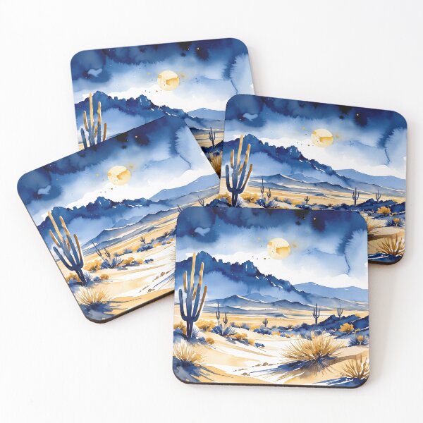 Item preview, Desert landscape in water paint style with dark blue and gold shades designed and sold by Moonde04.