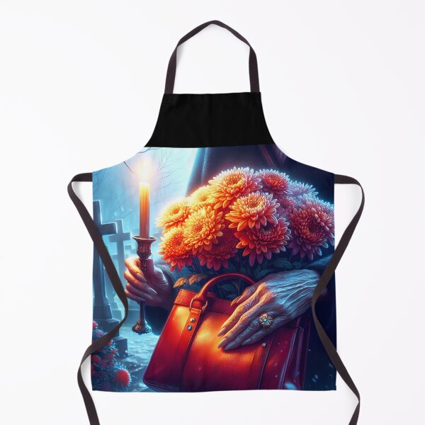Item preview, old womans hand holding her bag and flowers in it and a candle in other hand in the cemetery visiting november 1 memorial dead day designed and sold by EmeraldeaArt.