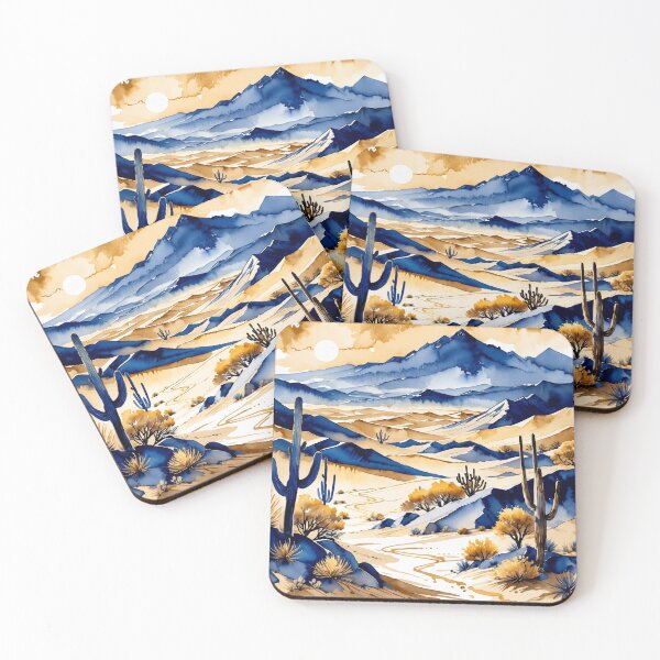 Item preview, Desert landscape in water paint style with dark blue and gold shades designed and sold by Moonde04.