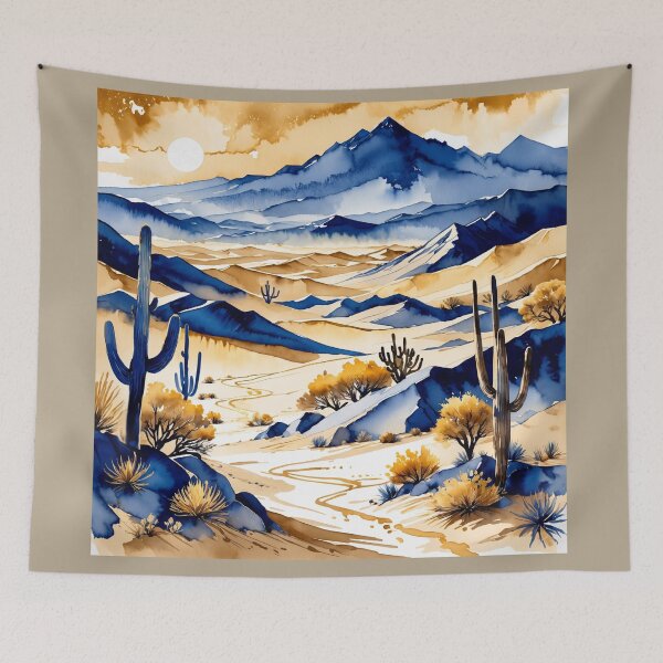 Item preview, Desert landscape in water paint style with dark blue and gold shades designed and sold by Moonde04.