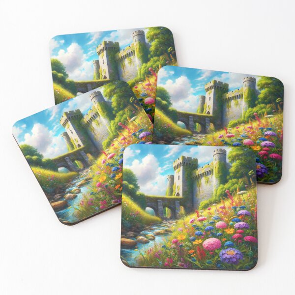 Item preview, wildflowers in the trench of a castle oil painting style designed and sold by EmeraldeaArt.