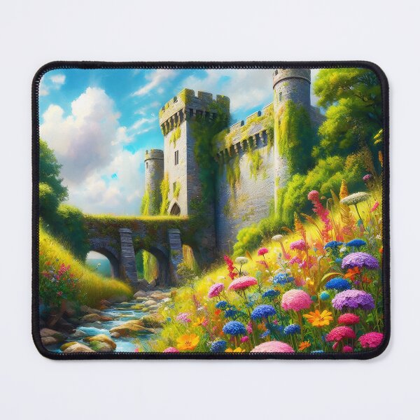 Item preview, wildflowers in the trench of a castle oil painting style designed and sold by EmeraldeaArt.
