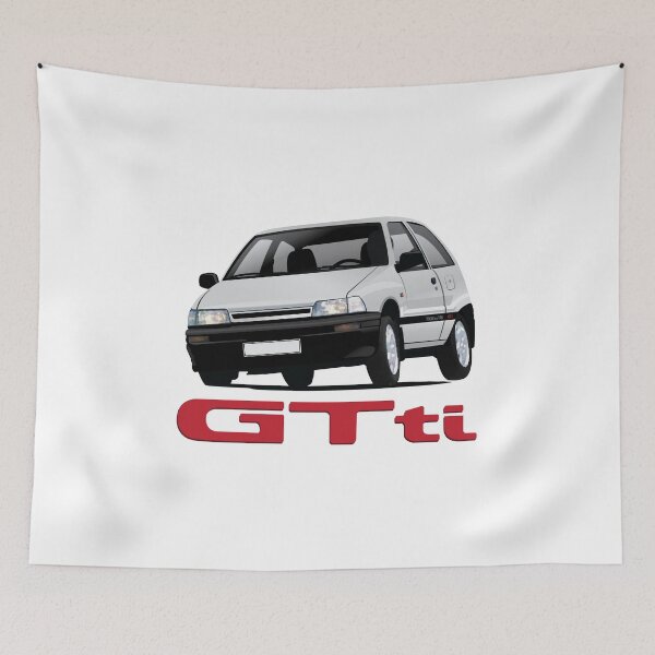 Item preview, Daihatsu Charade GTti white/gray illustration with badge designed and sold by knappidesign.
