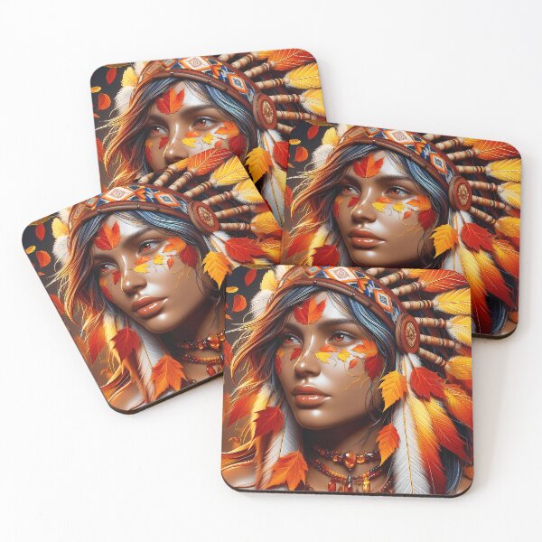 Item preview, Fall Autumn indian girl leafy portraiture designed and sold by EmeraldeaArt.