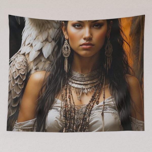 Item preview, Mystic Warrior Woman with Eagle – Oil Painting designed and sold by photoparadise22.