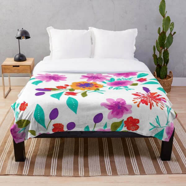 Aperçu de l'œuvre Motif floral peint en couleurs sur fond blanc créée et vendue par BubbleGalaxy.