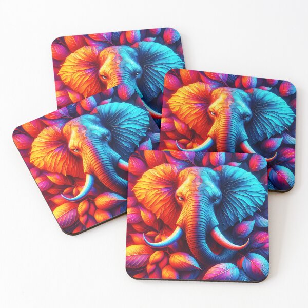 Item preview, Autumn elephant fall red and blue leafy portraiture designed and sold by EmeraldeaArt.