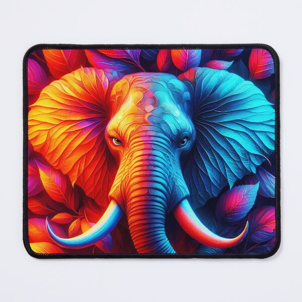 Item preview, Autumn elephant fall red and blue leafy portraiture designed and sold by EmeraldeaArt.