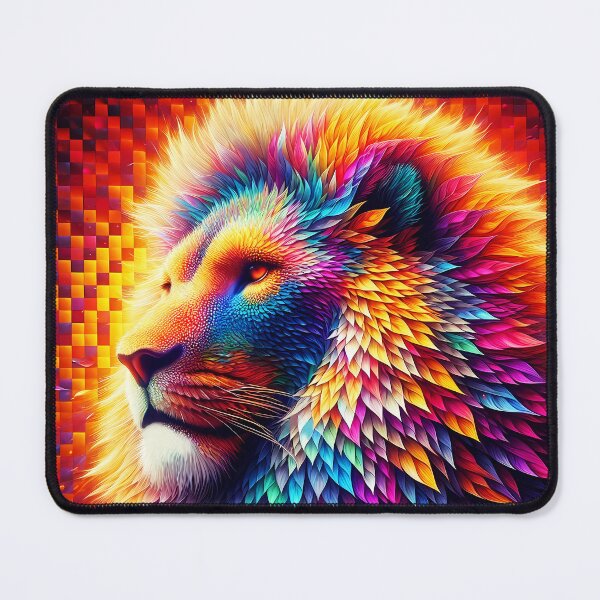 Item preview, Autumn lion fall colorful abstrcat checkered leafy portraiture designed and sold by EmeraldeaArt.