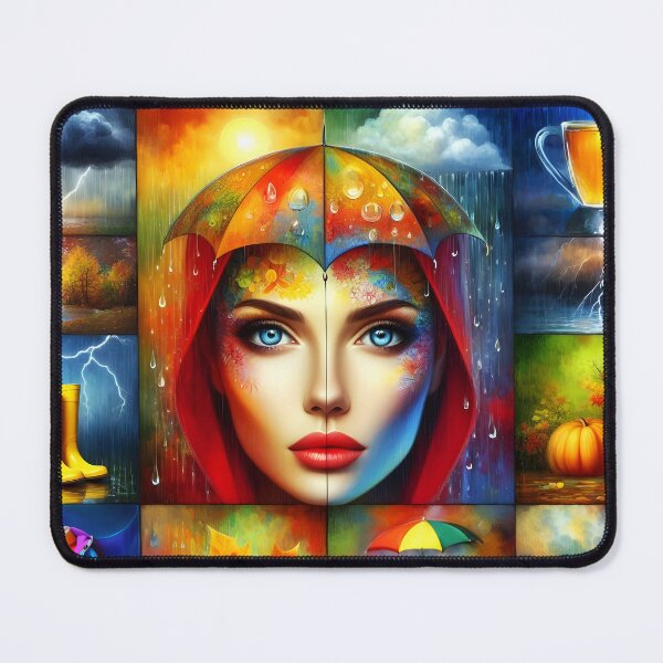 Item preview, Artistical autumn collage grid with face rain boots raincoat pumpkins and lightning designed and sold by EmeraldeaArt.