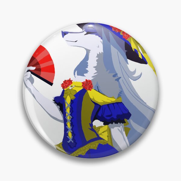Item preview, Mrs Wolf in elegant blue & gold dress, with roses, feathers & fan designed and sold by KlakkDrawsStuff.
