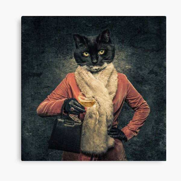 Surreal Cat Human hybrid creature spilling drink Canvas Print