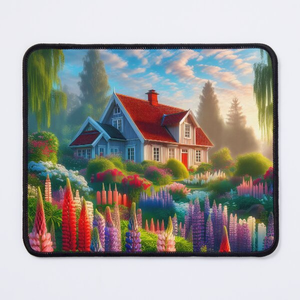 Item preview, lupins in the garden of a house digitalart designed and sold by EmeraldeaArt.