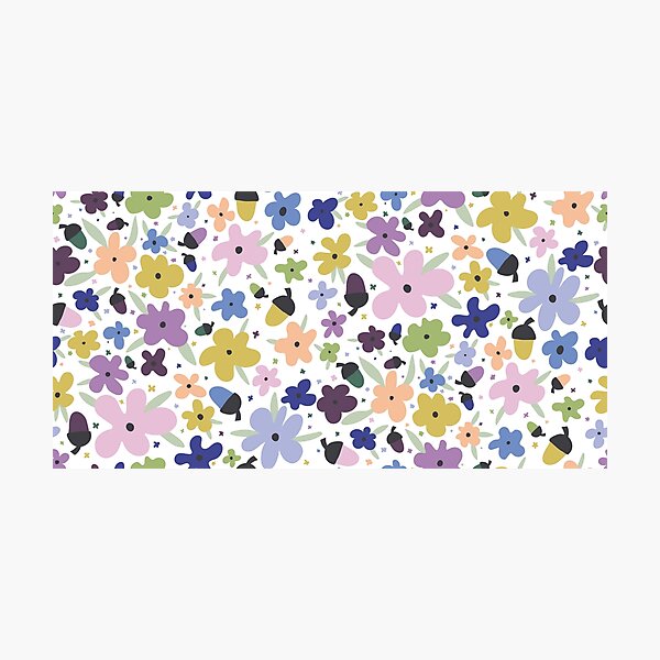Eternal Meadown - pastel flowers white background Photographic Print