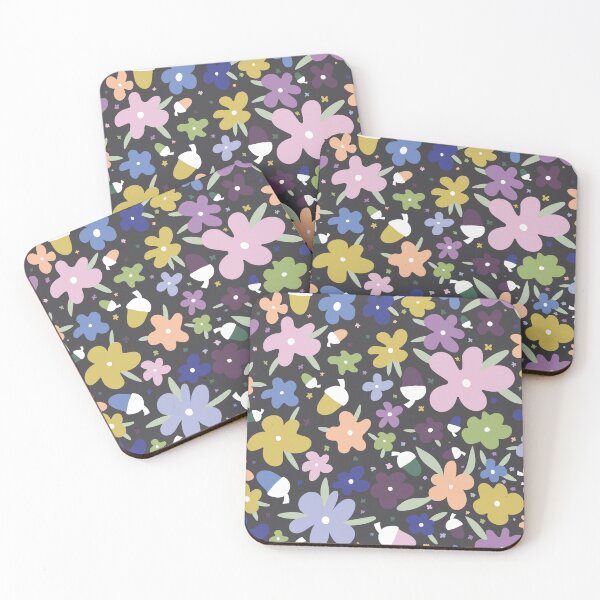 Item preview, Eternal Meadow - pastel flowers dark grey background designed and sold by BrendaWaldekker.