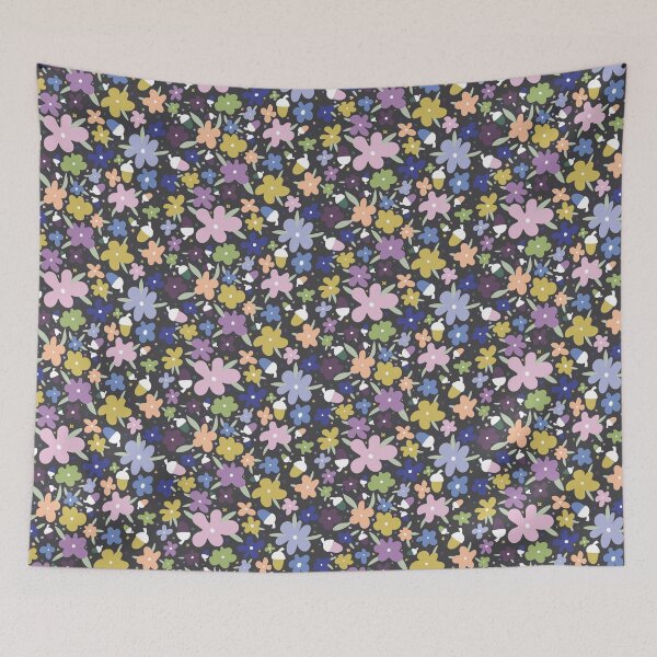 Item preview, Eternal Meadow - pastel flowers dark grey background designed and sold by BrendaWaldekker.