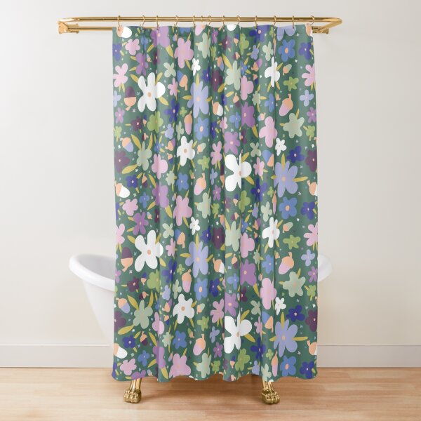 Eternal Meadow - pastel flowers green background Shower Curtain