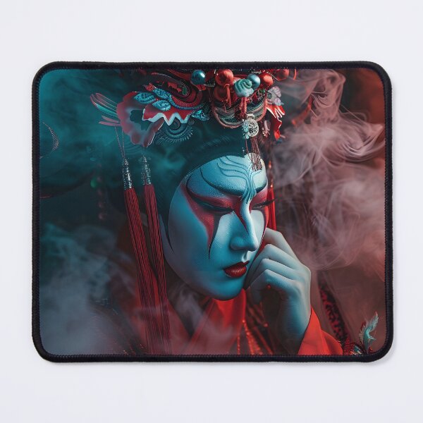 Item preview, Asian opera costume with eerie red and blue makeup designed and sold by Artessie.