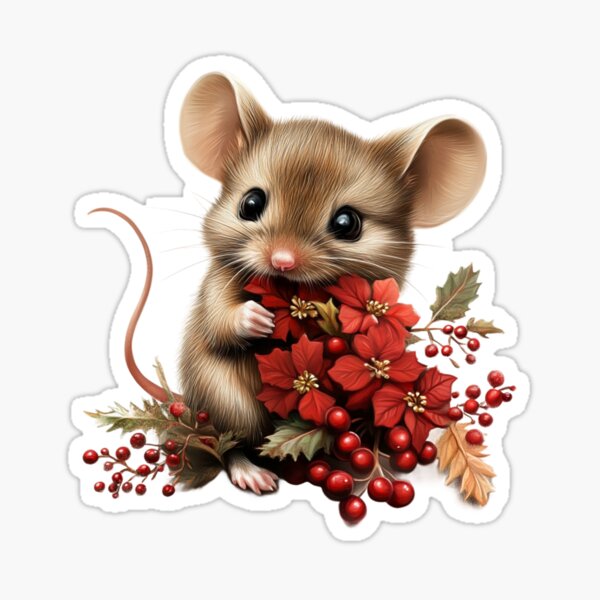Item preview, Christmas Mouse with Poinsetta Flowers designed and sold by WhimsyCute.