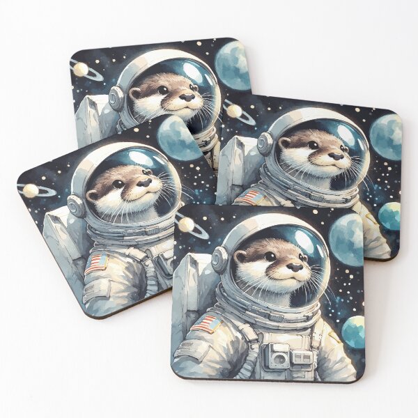 Item preview, Otter Astronaut Space Planets Watercolor Painting designed and sold by TomFrontierArt.